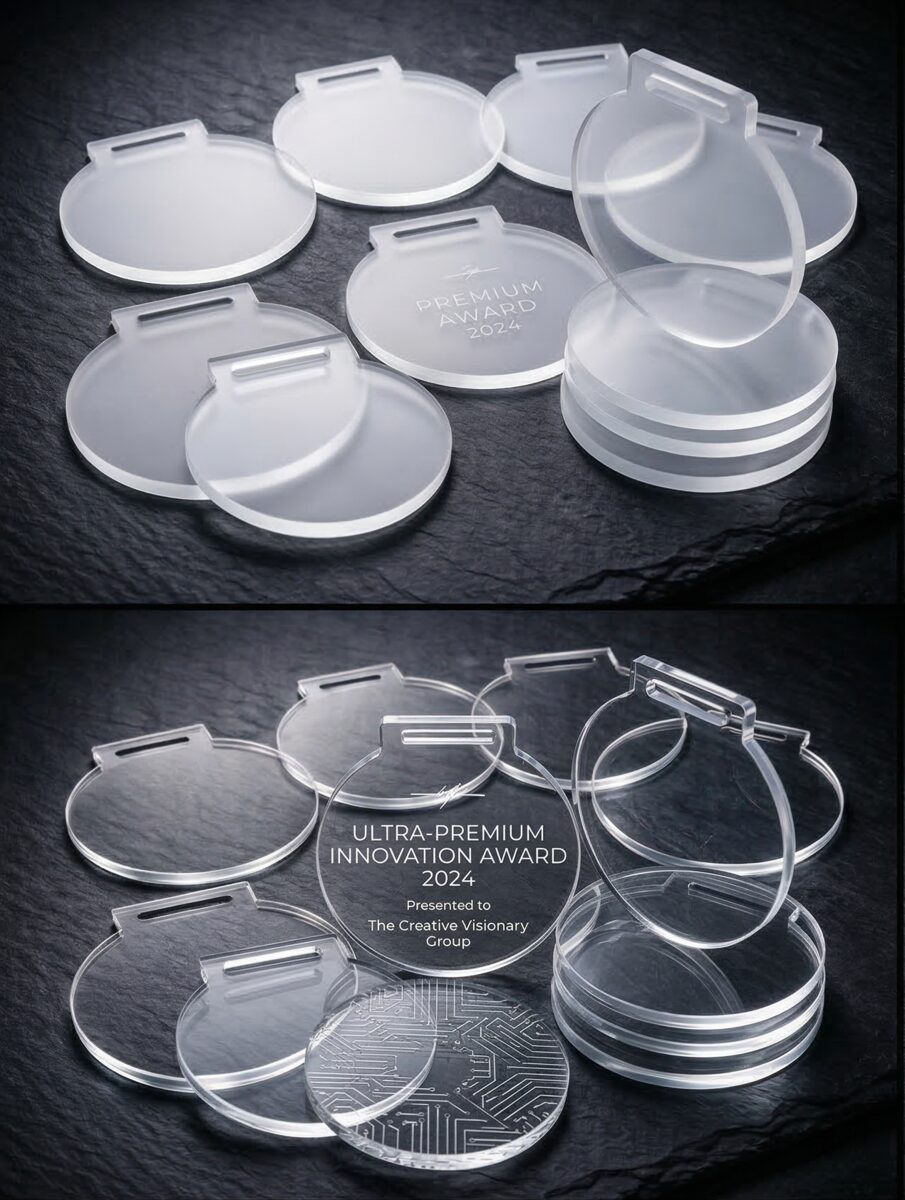 Medallas de acrílico transparente para grabado láser
